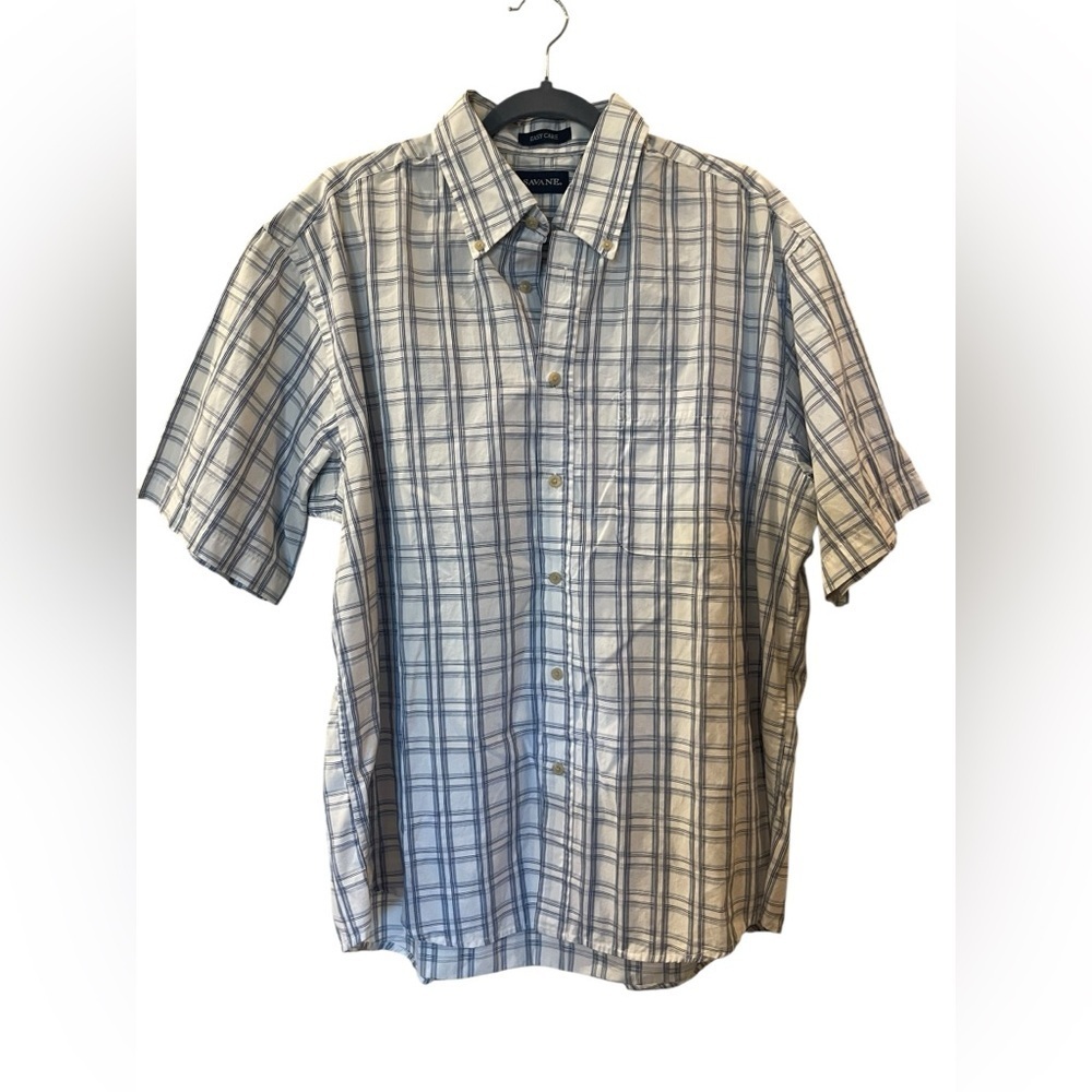 Savane Men’s Short Sleeve Plaid Easy Care Shirt No Wrinkles Pocket Size: Large